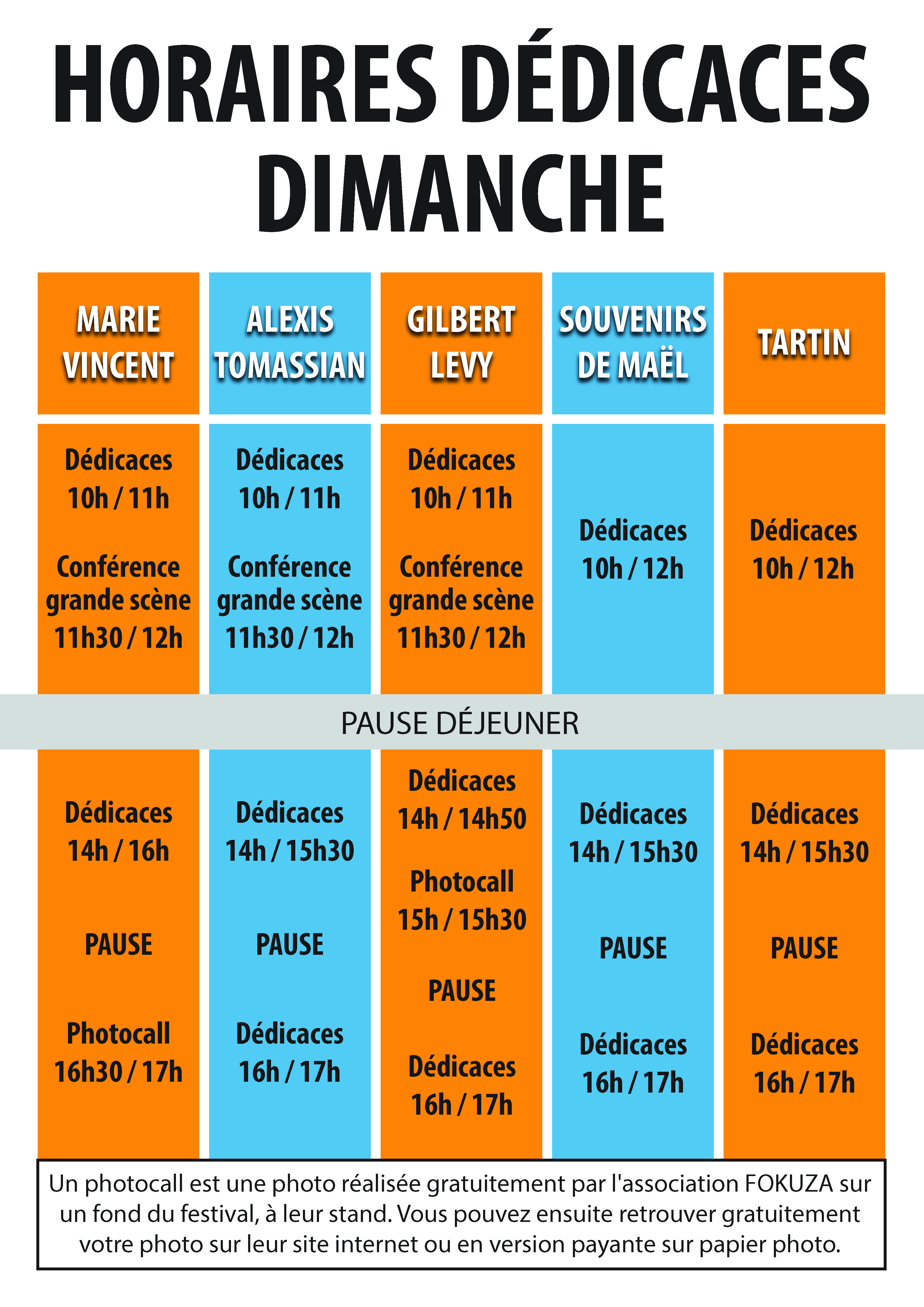 PLANNING DÉDICACES DIMANCHE