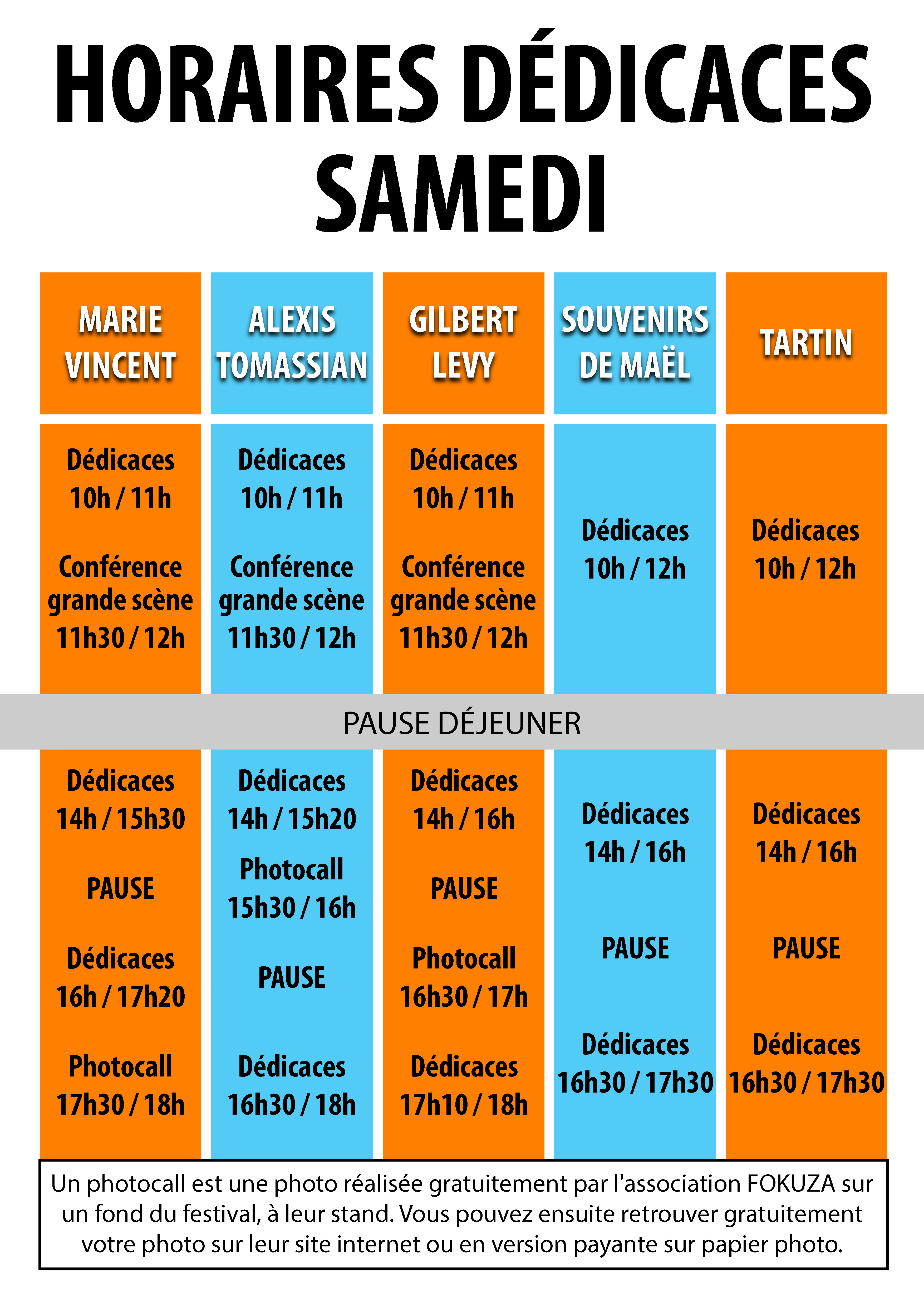 PLANNING DÉDICACES SAMEDI